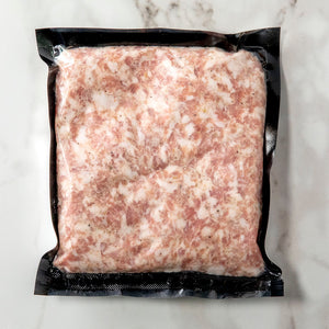 Local organic grass-fed ground meat.  Vacuum sealed for long-term freshness.  Keep in fridge or freezer.  Delivered straight to your door from you whole animal butcher, Butcher Girls.