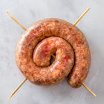 All natural heritage lamb meguez sourced locally from Sir William Angus farm in Craryville, New York. Sausage seasoned with harissa, red pepper, and chili flake. Hand delivered to your door from a Mom and Mom butcher shop, Butcher Girls.