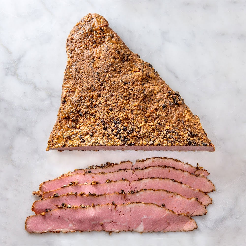 
            
                Load image into Gallery viewer, Local grass-fed brisket is brined, dried, rubbed with coriander and black pepper, smoked over applewood then steamed. Hand delivered to your door from a Mom and Mom butcher shop, Butcher Girls.
            
        