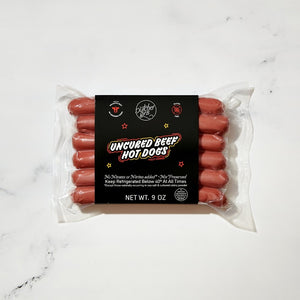 
            
                Load image into Gallery viewer, All natural all grass-fed beef hot dogs that are uncured. Free of the eight major allergens. From a Mom and Mom butcher shop, hand delivered to your door. 
            
        